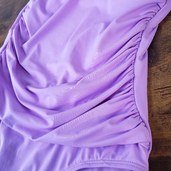 Lavender Amethyst Purple Anne Cole one piece strapless halter swimsuit - Picture 7 of 9